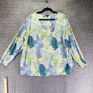 Talbots Top Womens 2X Multicolor Floral Print Long Sleeve Lightweight Blouse